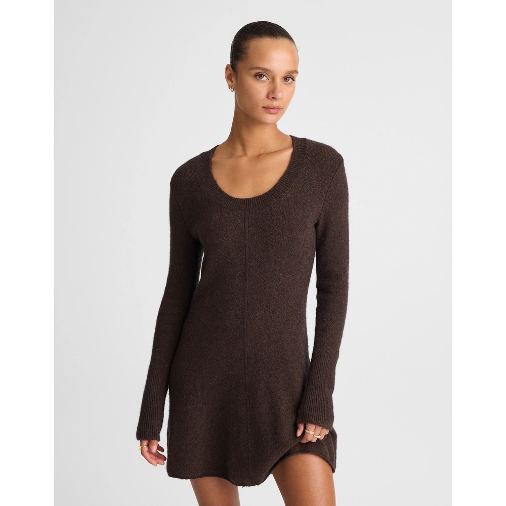 Madewell Scoopneck Sweater Mini Dress Molasses Brown Medium NWT